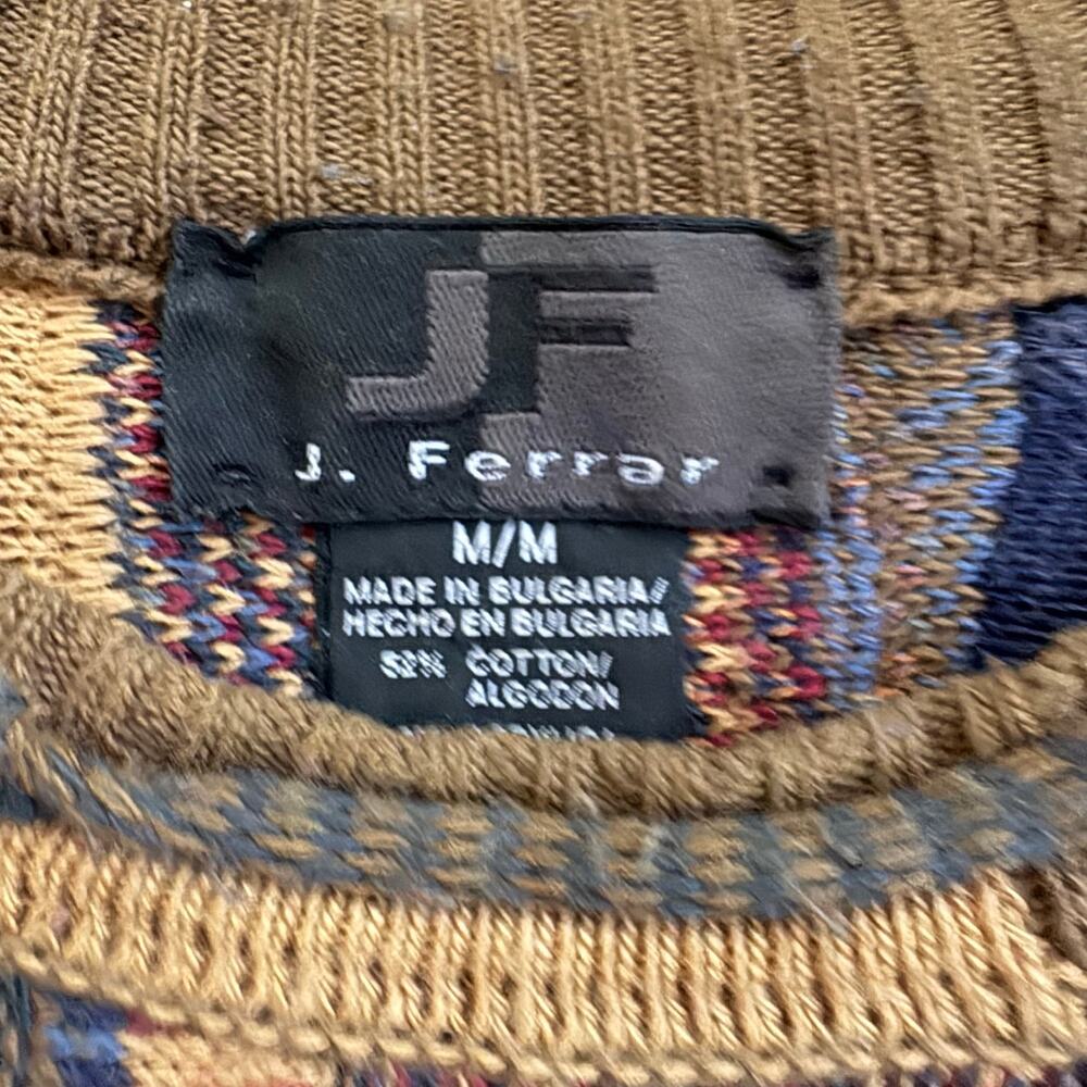 Vtg 1990s J Ferrar Cable Knit Coogi Inspired Sweater Size Medium - Picture 6 of 6